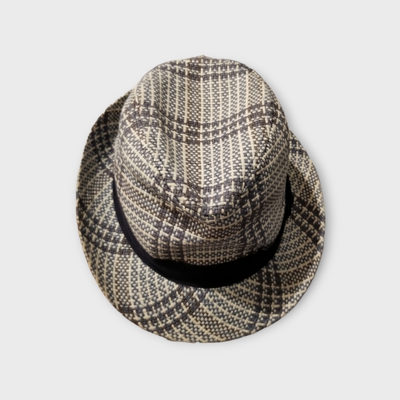 Navy/White Plaid Straw Fedora, 4-6T - Picture 2 of 5